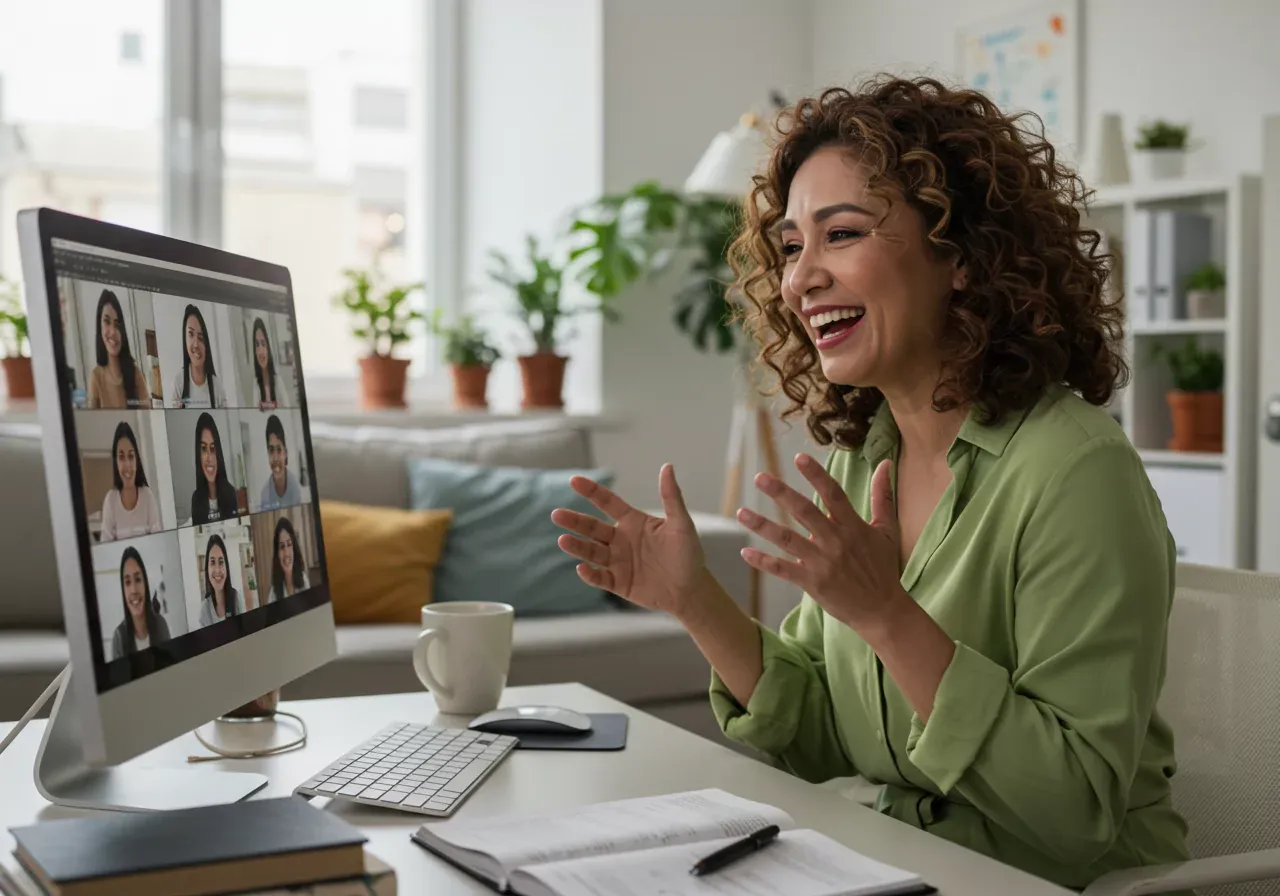 Woman teaches online